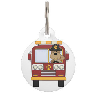 Fire Truck Bear Pet ID Tag