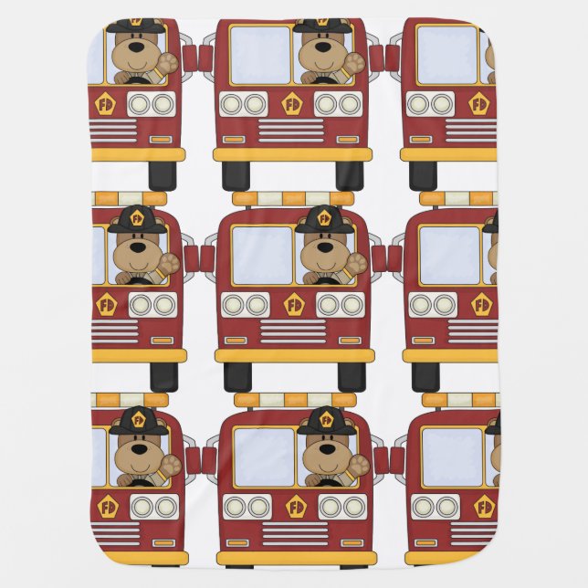 Fire Truck Bear Stroller Blanket (Front)