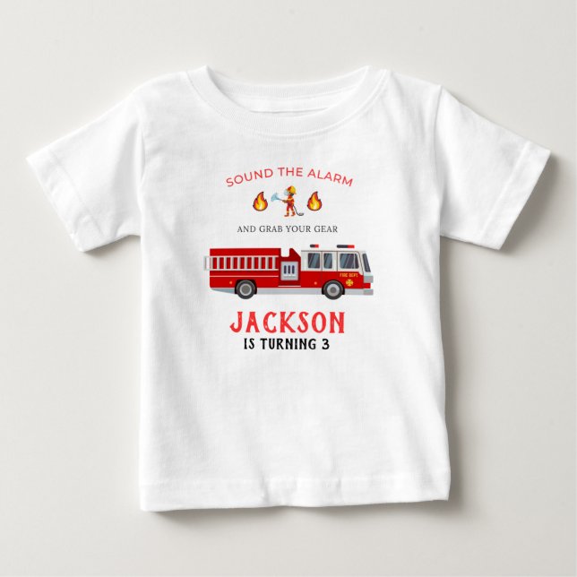 Fire truck Birthday Baby T-Shirt (Front)