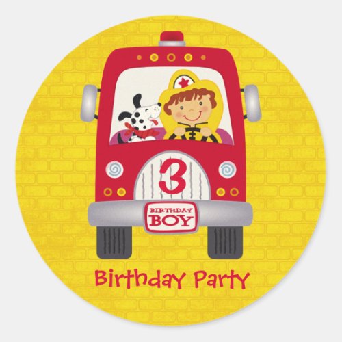 Fire Truck Birthday Boy Classic Round Sticker