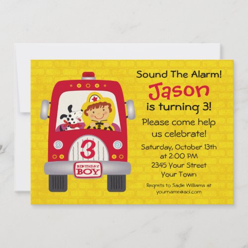 Fire Truck Birthday Boy Invitation