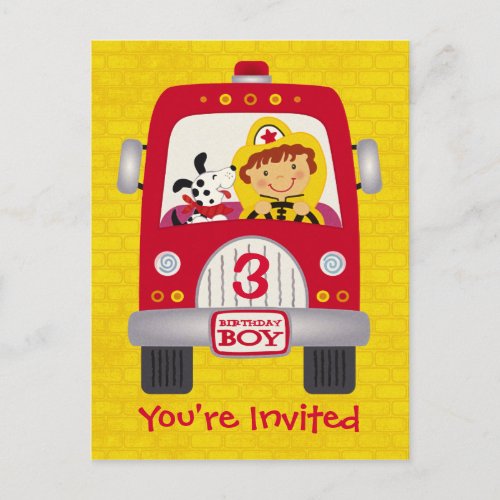 Fire Truck Birthday Boy Invitation Postcard