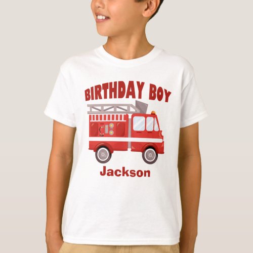 Fire Truck Birthday Boy Personalized Kids T_Shirt