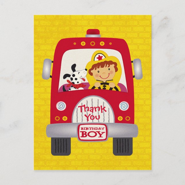 Fire Truck Birthday Boy Postcard (Front)