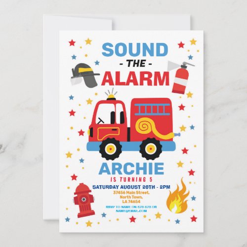 Fire Truck Birthday Engine Fireman Party Invitation