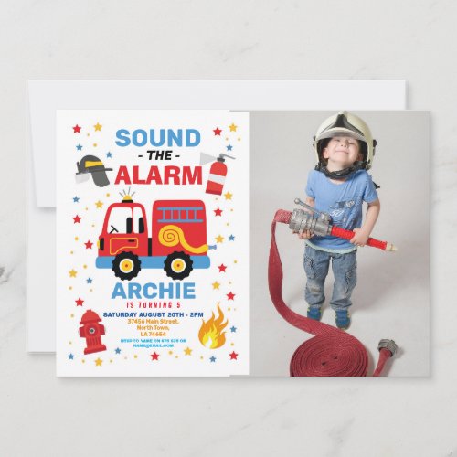 Fire Truck Birthday Engine Fireman Party Photo Invitation