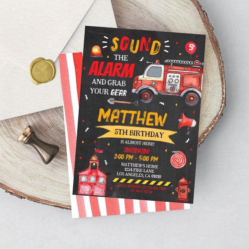 Fire Truck Birthday Fire Fighter Boy Invitation