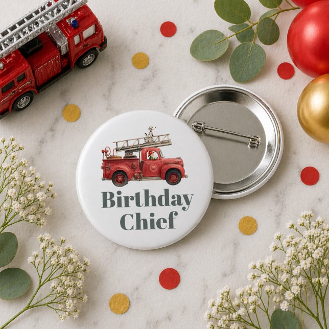 Fire Truck Birthday Firetruck Party Button (Fire Truck Birthday Firetruck Party Button)