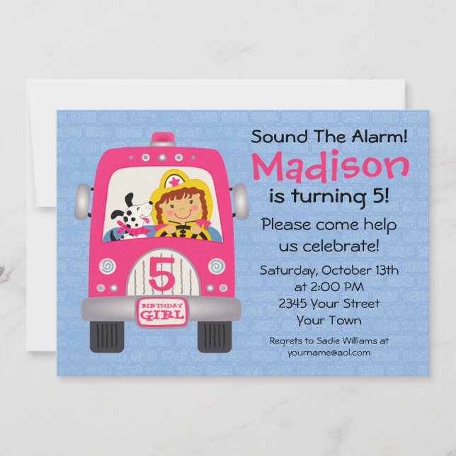 Fire Truck Birthday Girl Invitation (Front)