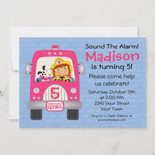 Fire Truck Birthday Girl Invitation