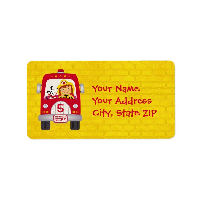 Fire Truck Birthday Girl v1 Label (Front)