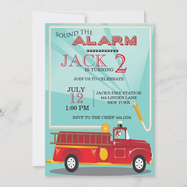 Fire Truck Birthday Invitation (Front)