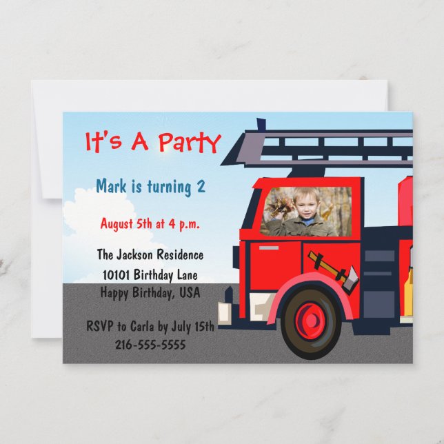 Fire Truck Birthday Invitation (Front)