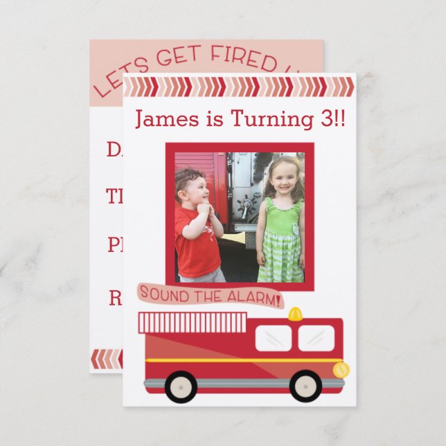 Fire Truck Birthday Invitation (Front/Back)