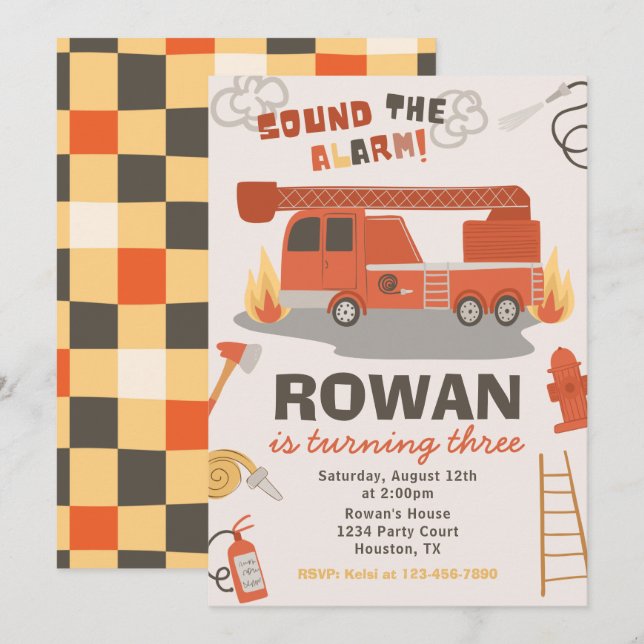 Fire Truck Birthday Invitation | Fire Birthday (Front/Back)