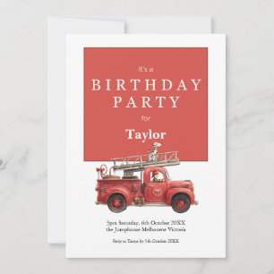 Fire Truck Birthday Invitation Kids Party Card