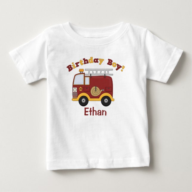 Fire Truck Birthday Kids Personalized Baby T-Shirt (Front)