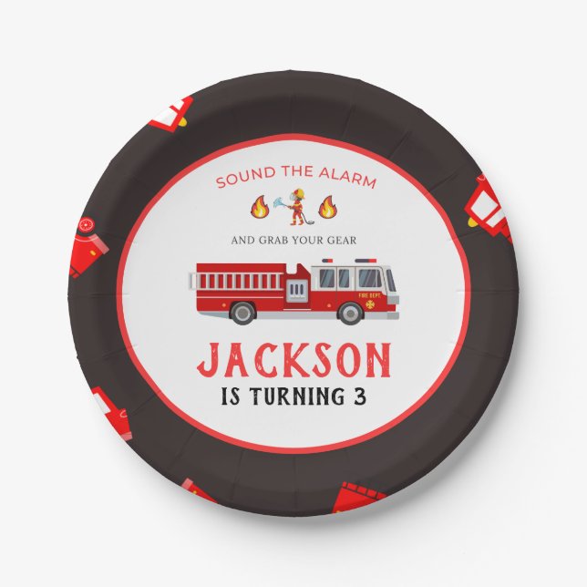 Fire truck Birthday Paper Plates (Front)