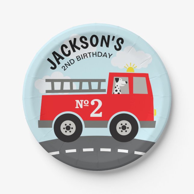 Fire Truck Birthday Paper Plates (Front)
