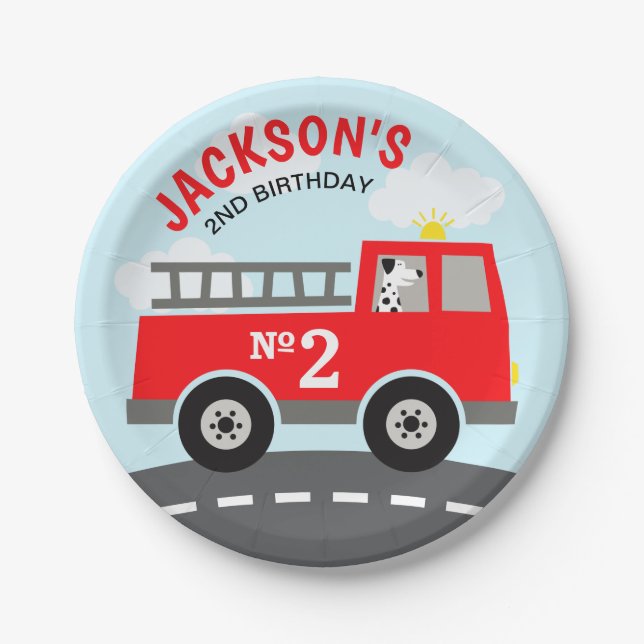 Fire Truck Birthday Paper Plates (Front)