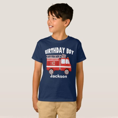 Fire Truck Birthday Party Boy Custom Kids T_Shirt