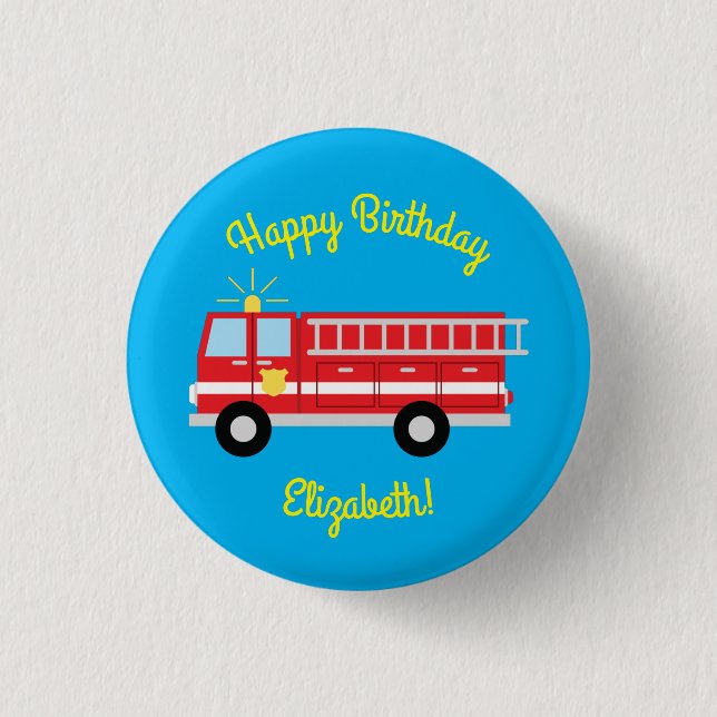Fire Truck Birthday Party  Button (Front)