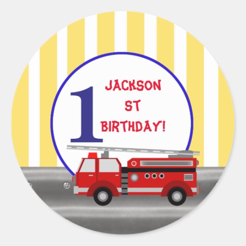 Fire truck birthday party classic round sticker