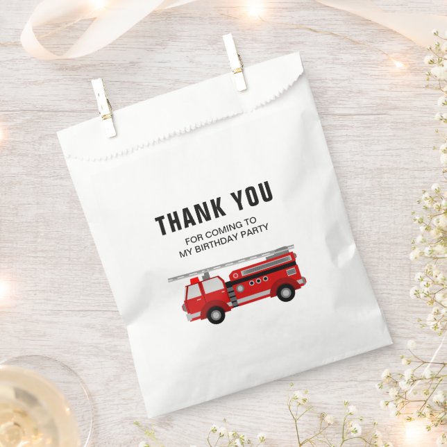 Fire Truck Birthday Party Favor Bag (Clipped)
