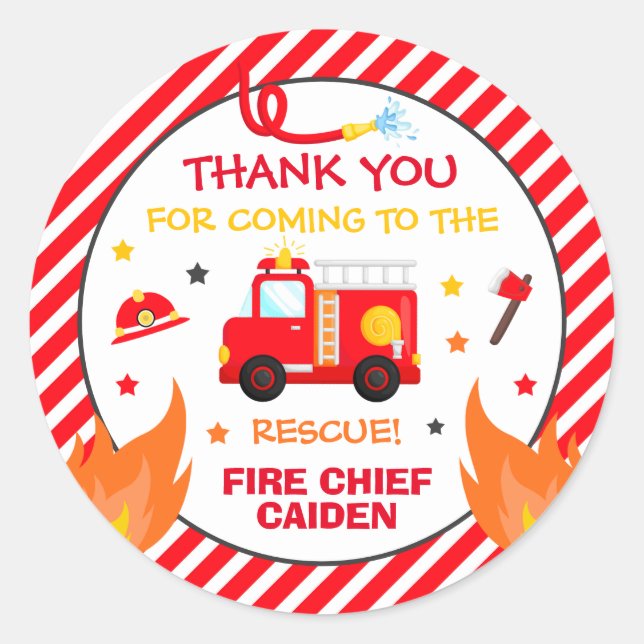 Fire truck Birthday Party Favor Decorations Classic Round Sticker (Front)