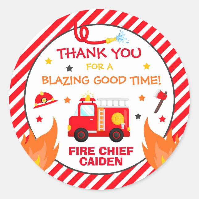 Fire truck Birthday Party Favor Decorations Classic Round Sticker (Front)