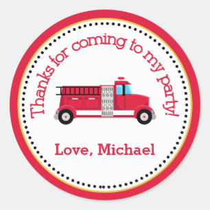 Fire Truck Birthday Party Favor Tag Sticker