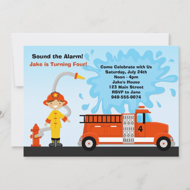 Fire Truck Birthday Party Invitation (Front)