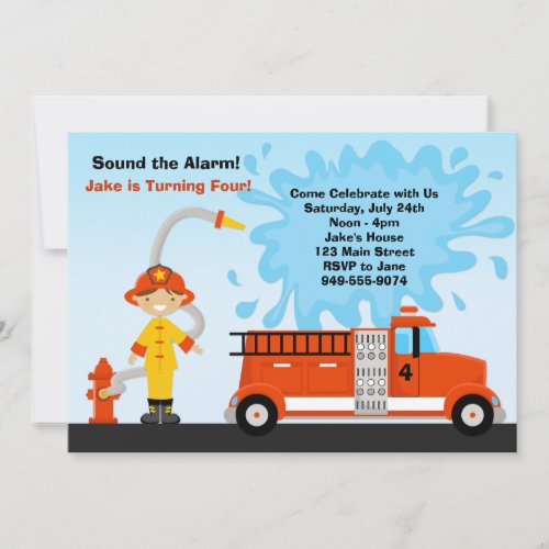 Fire Truck Birthday Party Invitation