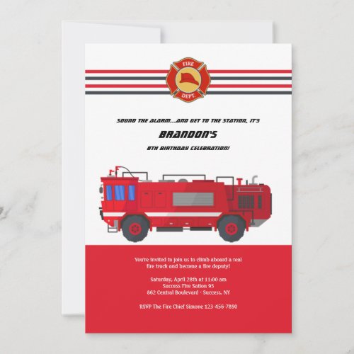 Fire Truck Birthday Party Invitation