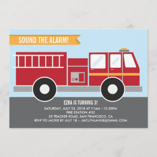 Fire Truck Birthday Party Invitation