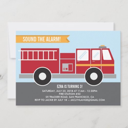 Fire Truck Birthday Party Invitation