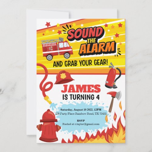 Fire Truck Birthday Party Invitation 