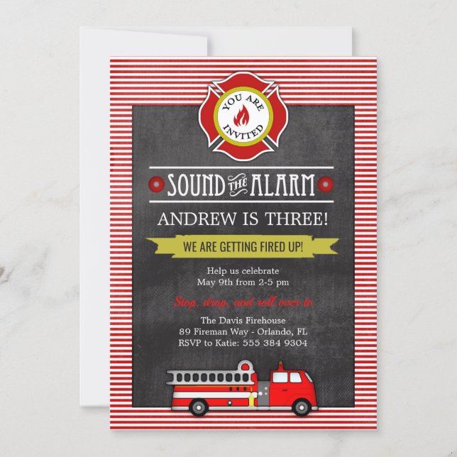 Fire Truck Birthday Party Invitation (Front)