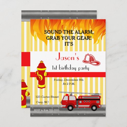 Fire truck birthday party invitation