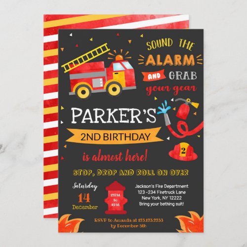 Fire Truck Birthday Party Invitation Fireman