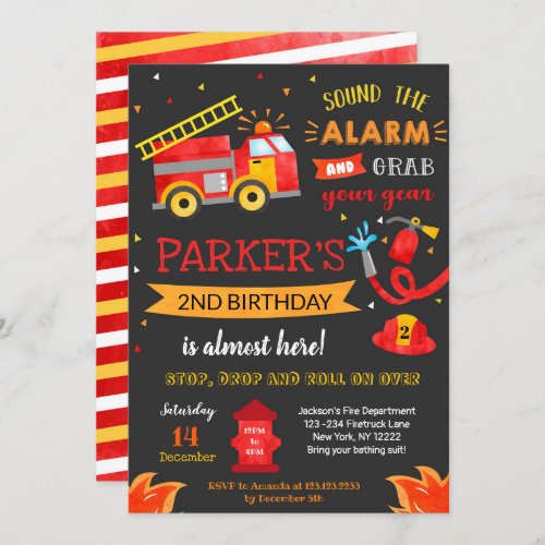 Fire Truck Birthday Party Invitation Fireman