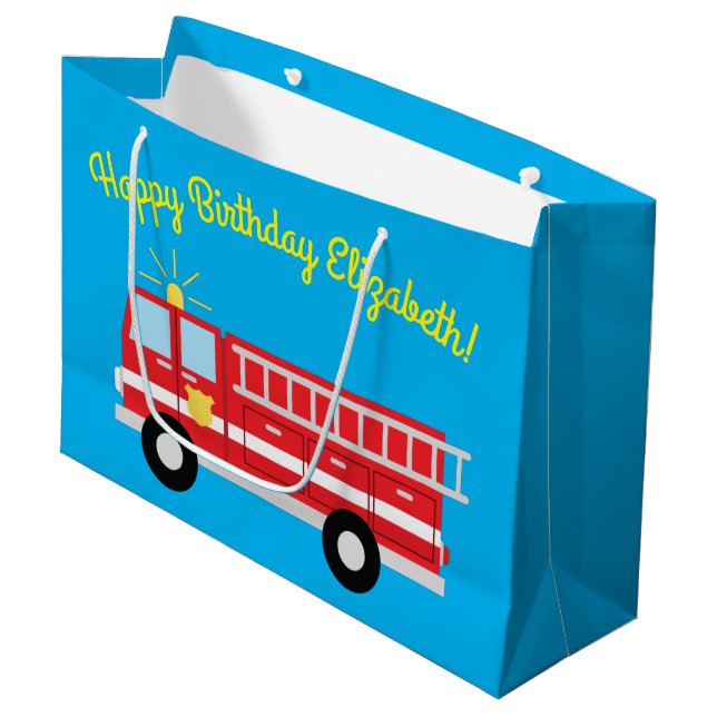Fire Truck Birthday Party  Large Gift Bag (Front Angled)