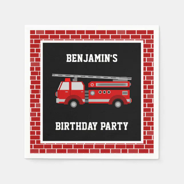Fire Truck Birthday Party Paper Napkins Zazzle
