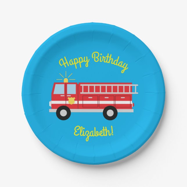 Fire Truck Birthday Party  Paper Plates (Front)
