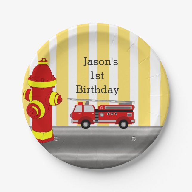 Fire truck birthday party paper plates (Front)