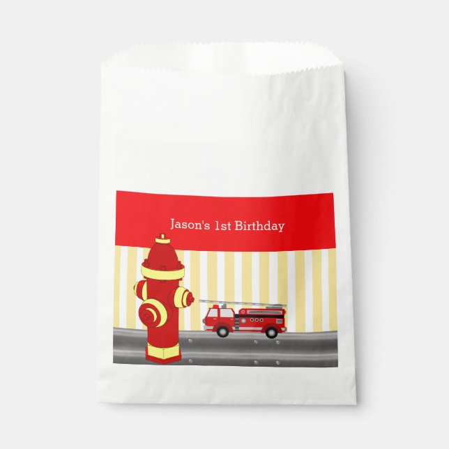 Fire truck birthday party personalized favor bag (Front)
