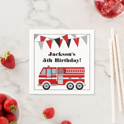 Fire Truck Birthday Party Personalized Paper Napkins Zazzle