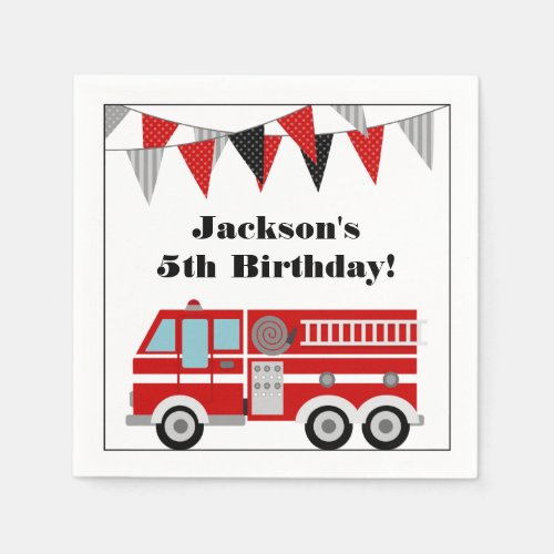 Fire Truck Birthday Party Personalized Paper Napkins