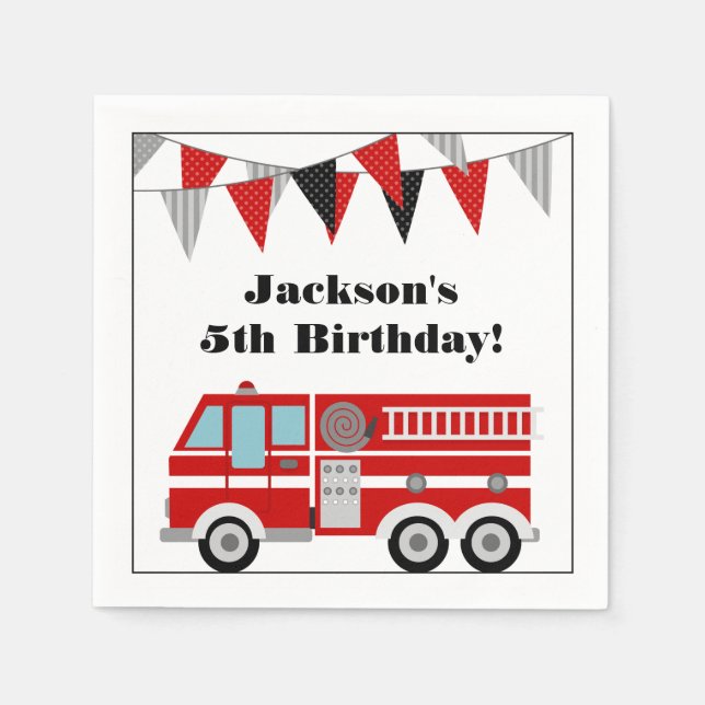 Fire Truck Birthday Party Personalized Paper Napkins (Front)
