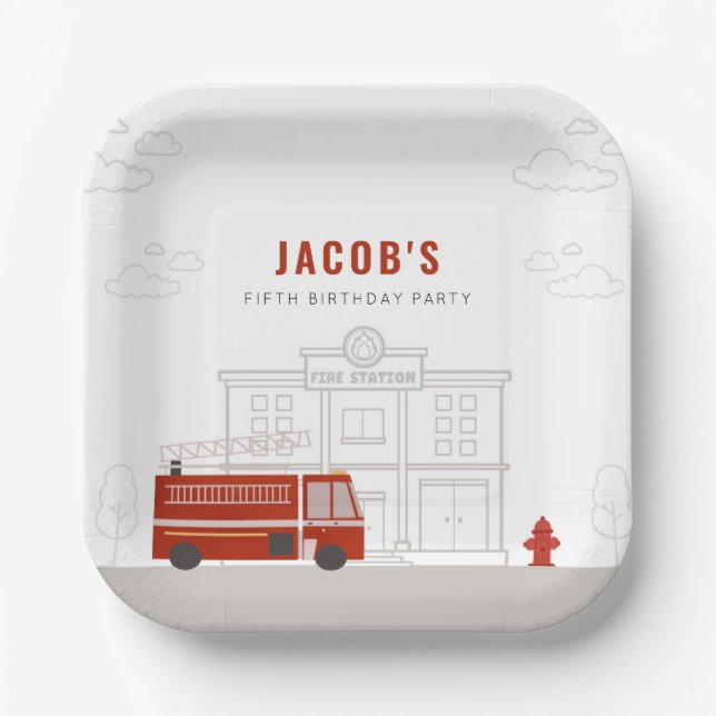 Fire Truck Birthday Party Plates (Front)